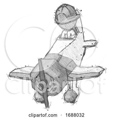 Sketch Firefighter Fireman Man in Geebee Stunt Plane Descending Front Angle View by Leo Blanchette