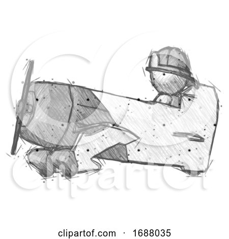 Sketch Firefighter Fireman Man in Geebee Stunt Aircraft Side View by Leo Blanchette