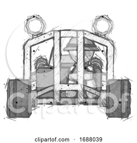 Sketch Explorer Ranger Man Riding Sports Buggy Front View by Leo Blanchette