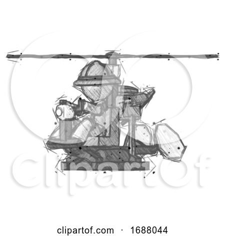 Sketch Explorer Ranger Man Flying in Gyrocopter Front Side Angle View by Leo Blanchette