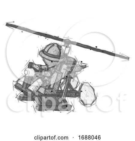 Sketch Explorer Ranger Man Flying in Gyrocopter Front Side Angle Top View by Leo Blanchette