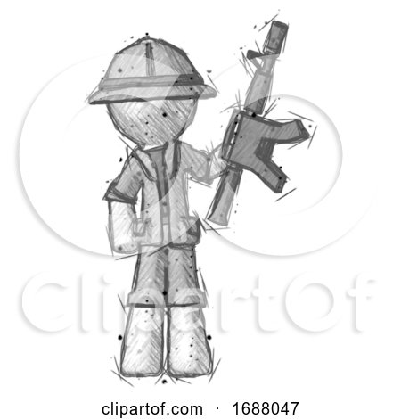 Sketch Explorer Ranger Man Holding Automatic Gun by Leo Blanchette