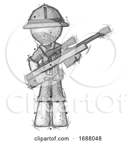 Sketch Explorer Ranger Man Holding Sniper Rifle Gun by Leo Blanchette