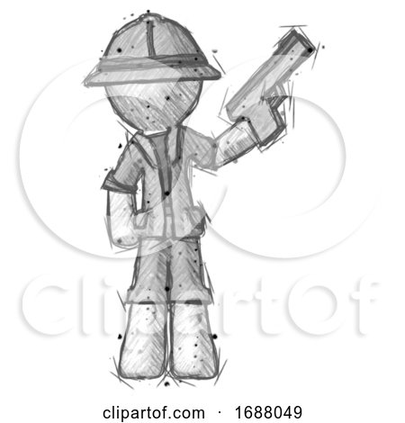 Sketch Explorer Ranger Man Holding Handgun by Leo Blanchette