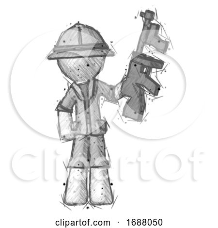 Sketch Explorer Ranger Man Holding Tommygun by Leo Blanchette
