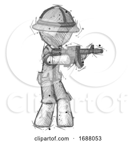Sketch Explorer Ranger Man Shooting Automatic Assault Weapon by Leo Blanchette