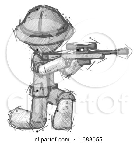 Sketch Explorer Ranger Man Kneeling Shooting Sniper Rifle by Leo Blanchette
