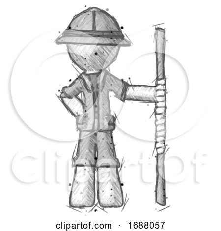 Sketch Explorer Ranger Man Holding Staff or Bo Staff by Leo Blanchette