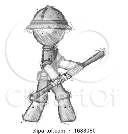 Sketch Explorer Ranger Man Holding Bo Staff in Sideways Defense Pose by Leo Blanchette