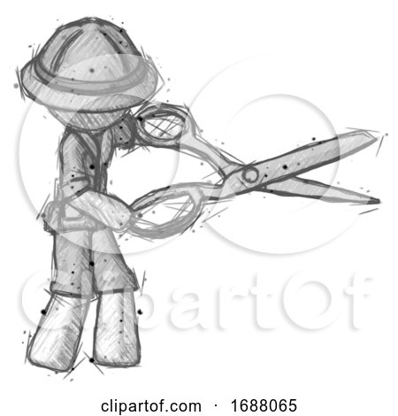 Sketch Explorer Ranger Man Holding Giant Scissors Cutting out Something by Leo Blanchette