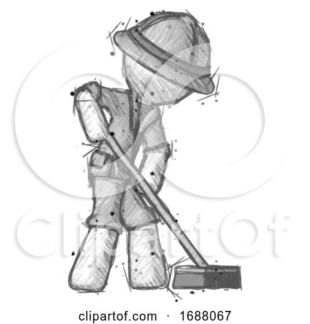 Sketch Explorer Ranger Man Cleaning Services Janitor Sweeping Side View by Leo Blanchette