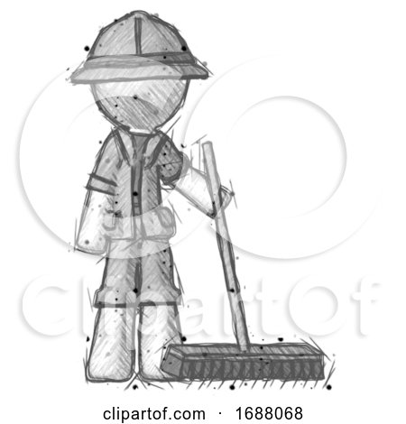 Sketch Explorer Ranger Man Standing with Industrial Broom by Leo Blanchette