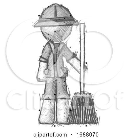 Sketch Explorer Ranger Man Standing with Broom Cleaning Services by Leo Blanchette