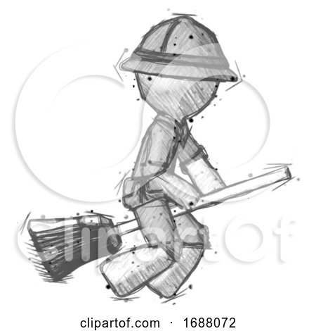 Sketch Explorer Ranger Man Flying on Broom by Leo Blanchette