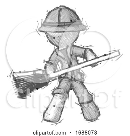 Sketch Explorer Ranger Man Broom Fighter Defense Pose by Leo Blanchette