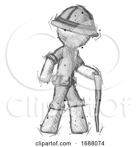 Sketch Explorer Ranger Man Walking with Hiking Stick by Leo Blanchette