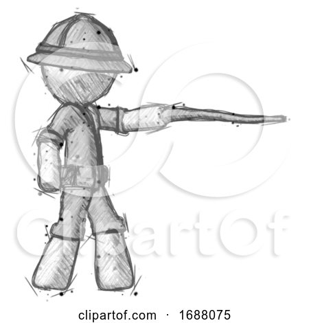 Sketch Explorer Ranger Man Pointing with Hiking Stick by Leo Blanchette