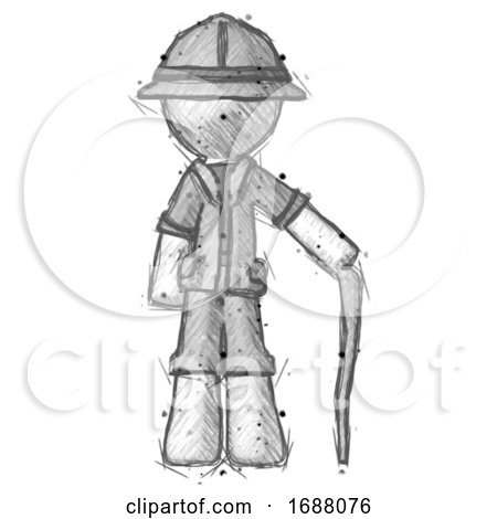 Sketch Explorer Ranger Man Standing with Hiking Stick by Leo Blanchette