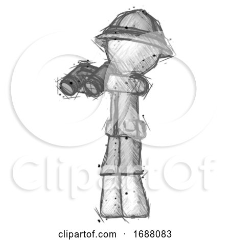 Sketch Explorer Ranger Man Holding Binoculars Ready to Look Left by Leo Blanchette