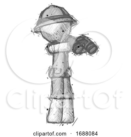 Sketch Explorer Ranger Man Holding Binoculars Ready to Look Right by Leo Blanchette
