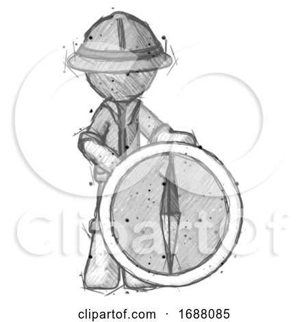 Sketch Explorer Ranger Man Standing Beside Large Compass by Leo Blanchette