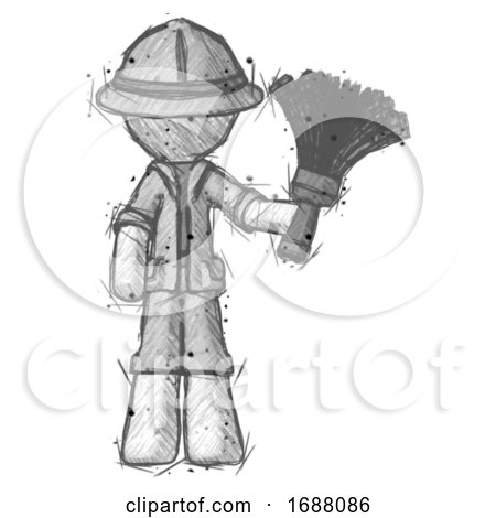Sketch Explorer Ranger Man Holding Feather Duster Facing Forward by Leo Blanchette