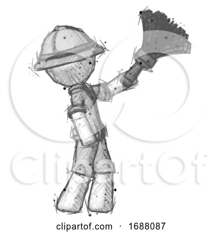 Sketch Explorer Ranger Man Dusting with Feather Duster Upwards by Leo Blanchette
