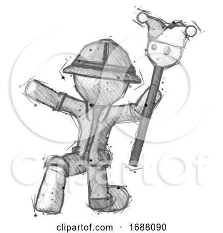Sketch Explorer Ranger Man Holding Jester Staff Posing Charismatically by Leo Blanchette