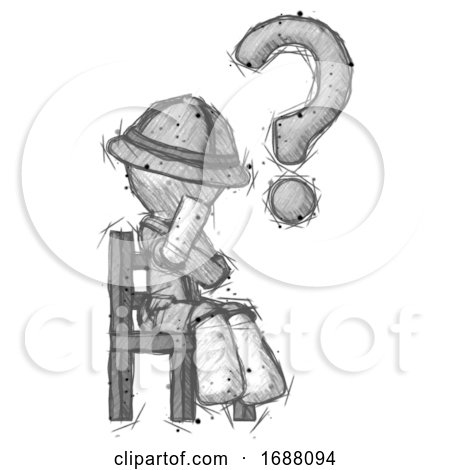 Sketch Explorer Ranger Man Question Mark Concept, Sitting on Chair Thinking by Leo Blanchette