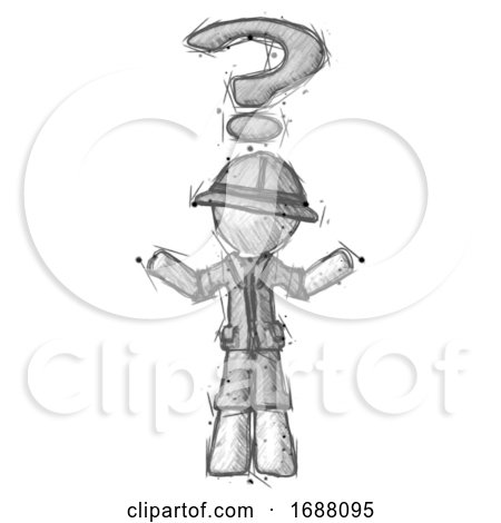 Sketch Explorer Ranger Man with Question Mark Above Head, Confused by Leo Blanchette