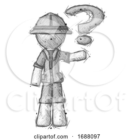 Sketch Explorer Ranger Man Holding Question Mark to Right by Leo Blanchette