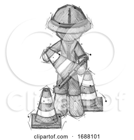 Sketch Explorer Ranger Man Holding a Traffic Cone by Leo Blanchette