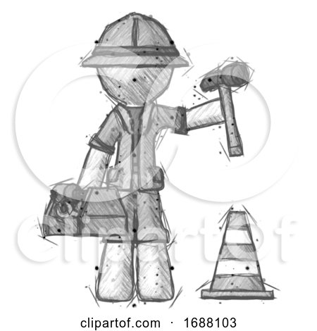Sketch Explorer Ranger Man Under Construction Concept, Traffic Cone and Tools by Leo Blanchette