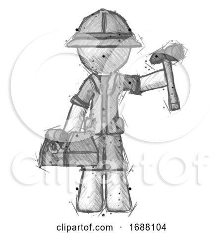 Sketch Explorer Ranger Man Holding Tools and Toolchest Ready to Work by Leo Blanchette