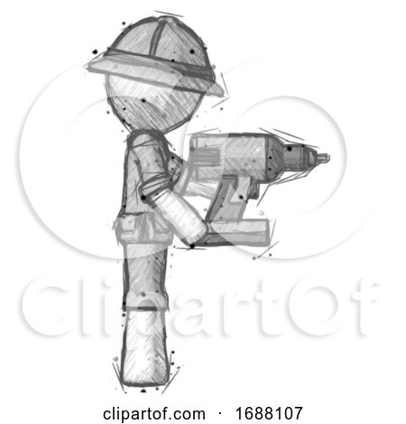 Sketch Explorer Ranger Man Using Drill Drilling Something on Right Side by Leo Blanchette