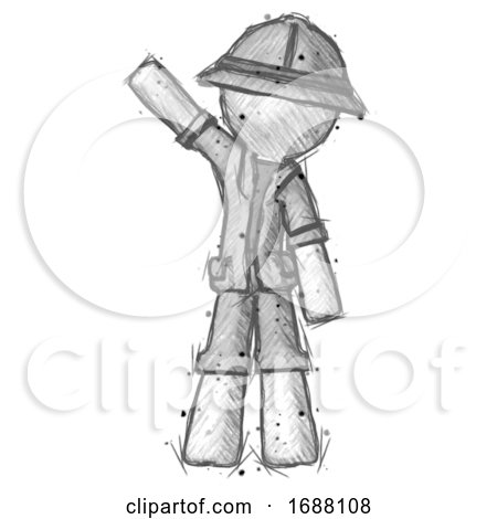 Sketch Explorer Ranger Man Waving Emphatically with Right Arm by Leo Blanchette
