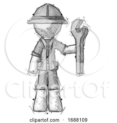 Sketch Explorer Ranger Man Holding Wrench Ready to Repair or Work by Leo Blanchette