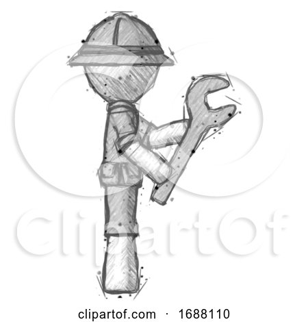 Sketch Explorer Ranger Man Using Wrench Adjusting Something to Right by Leo Blanchette