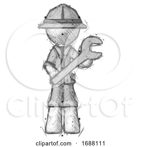 Sketch Explorer Ranger Man Holding Large Wrench with Both Hands by Leo Blanchette