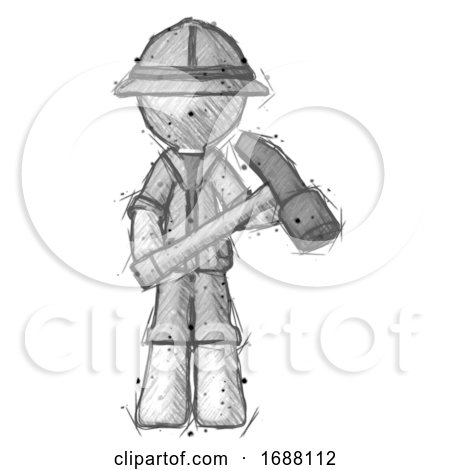 Sketch Explorer Ranger Man Holding Hammer Ready to Work by Leo Blanchette