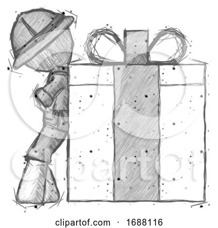 Sketch Explorer Ranger Man Gift Concept - Leaning Against Large Present by Leo Blanchette