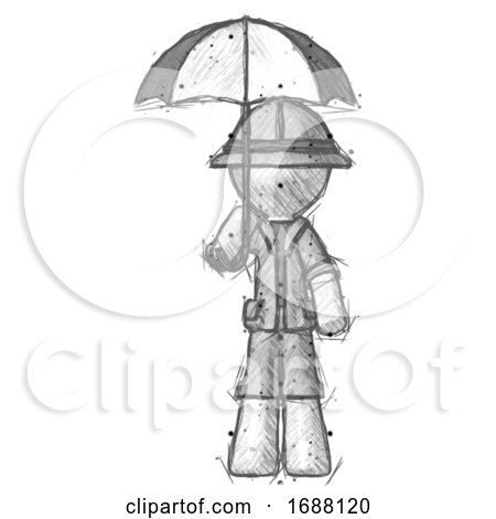 Sketch Explorer Ranger Man Holding Umbrella by Leo Blanchette
