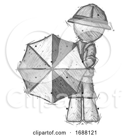 Sketch Explorer Ranger Man Holding Rainbow Umbrella out to Viewer by Leo Blanchette