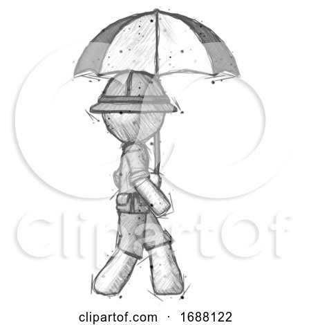 Sketch Explorer Ranger Man Woman Walking with Umbrella by Leo Blanchette