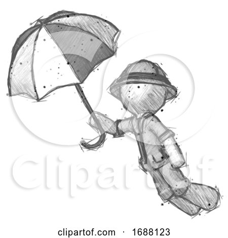 Sketch Explorer Ranger Man Flying with Umbrella by Leo Blanchette