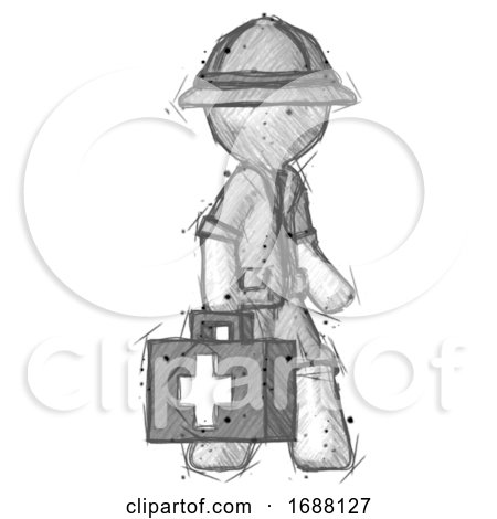 Sketch Explorer Ranger Man Walking with Medical Aid Briefcase to Right by Leo Blanchette