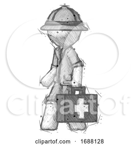 Sketch Explorer Ranger Man Walking with Medical Aid Briefcase to Left by Leo Blanchette