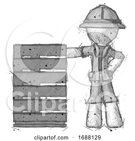 Sketch Explorer Ranger Man with Server Rack Leaning Confidently Against It by Leo Blanchette