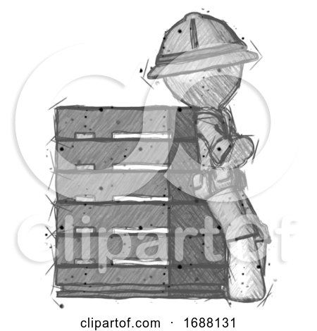 Sketch Explorer Ranger Man Resting Against Server Rack Viewed at Angle by Leo Blanchette