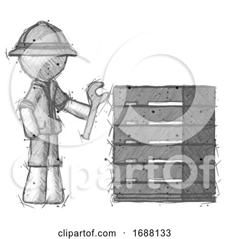 Sketch Explorer Ranger Man Server Administrator Doing Repairs by Leo Blanchette